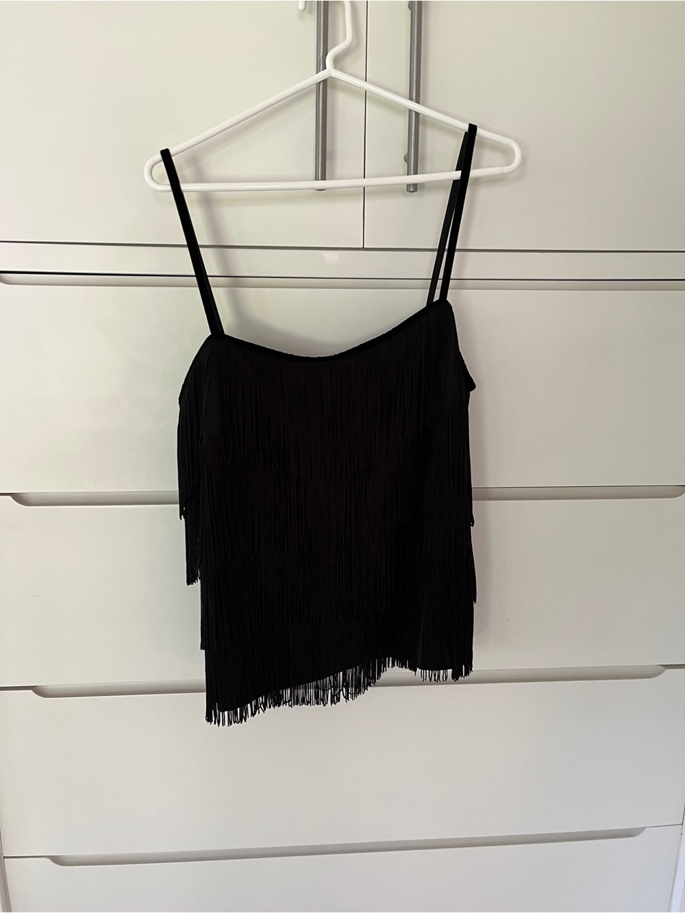 Ralph Lauren Sz 16 Black Fringe Velvet Spaghetti Strap Women's Tank Top New